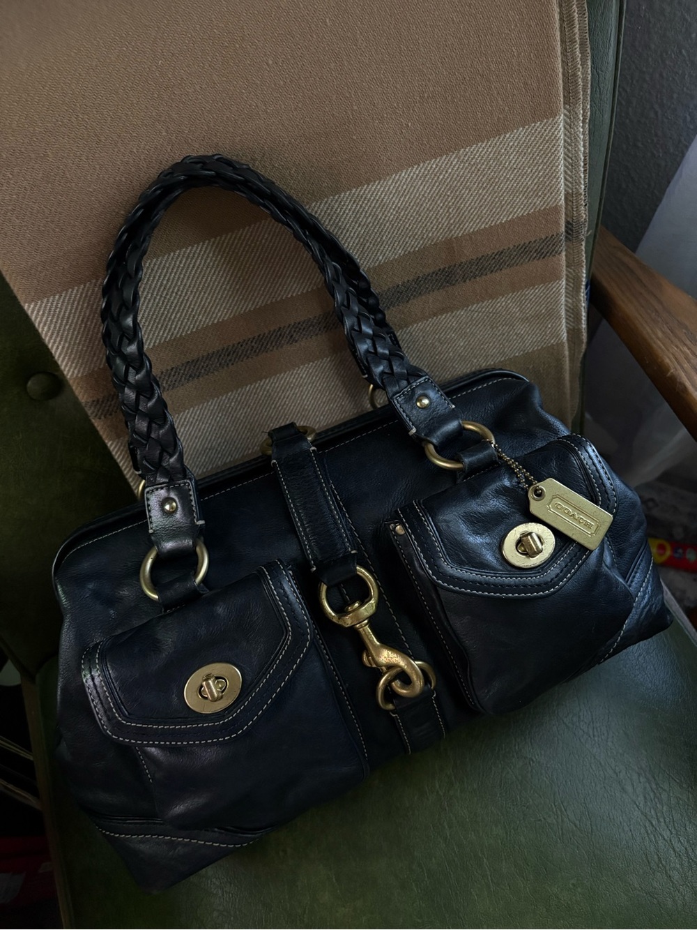 COACH Y2K BLACK VACHETTA LEATHER LG DAPHNE DOCTOR SATCHEL TOTE BAG 3569 black - Picture 2 of 16